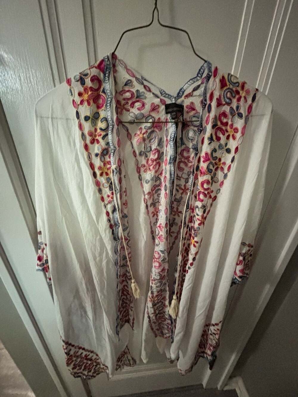 Coco + Carmen Embroidered Tassel Kimono Cover Up O/S